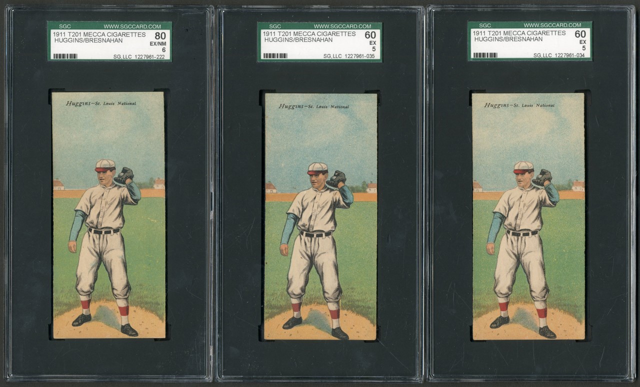 Generation "T" Collection - 1911 T201 Mecca Double Folder Roger Bresnahan/Miller Huggins SGC Graded Collection (6)