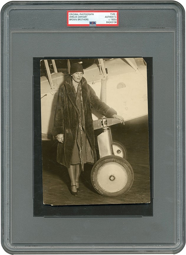The Brown Brothers Collection - Amelia Earhart w/Her Plane Photograph (PSA Type I)