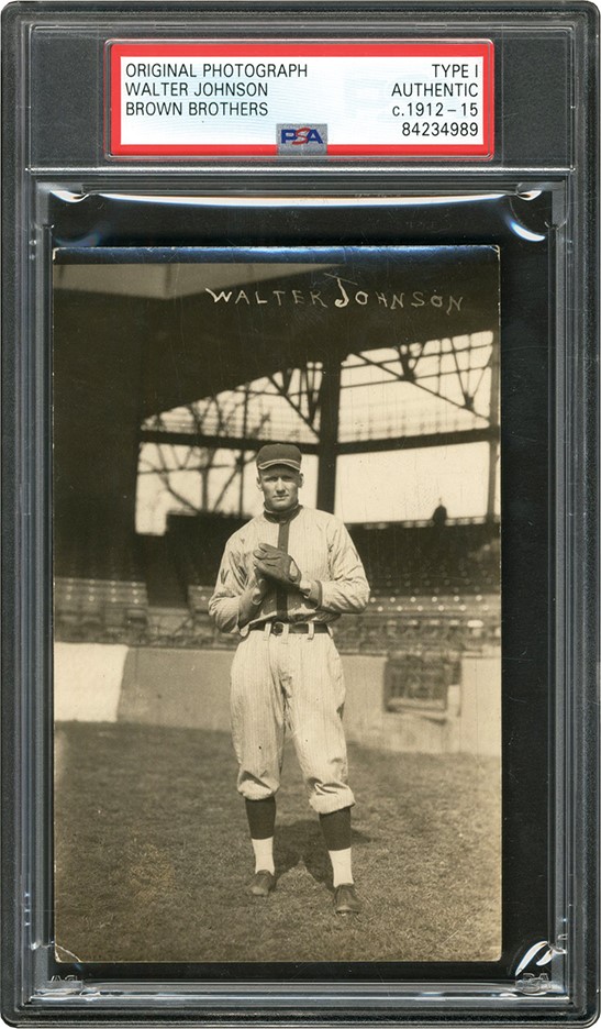 - Walter Johnson Posed Photograph w/Glove Used for 1914 B18 Blanket (PSA Type I)