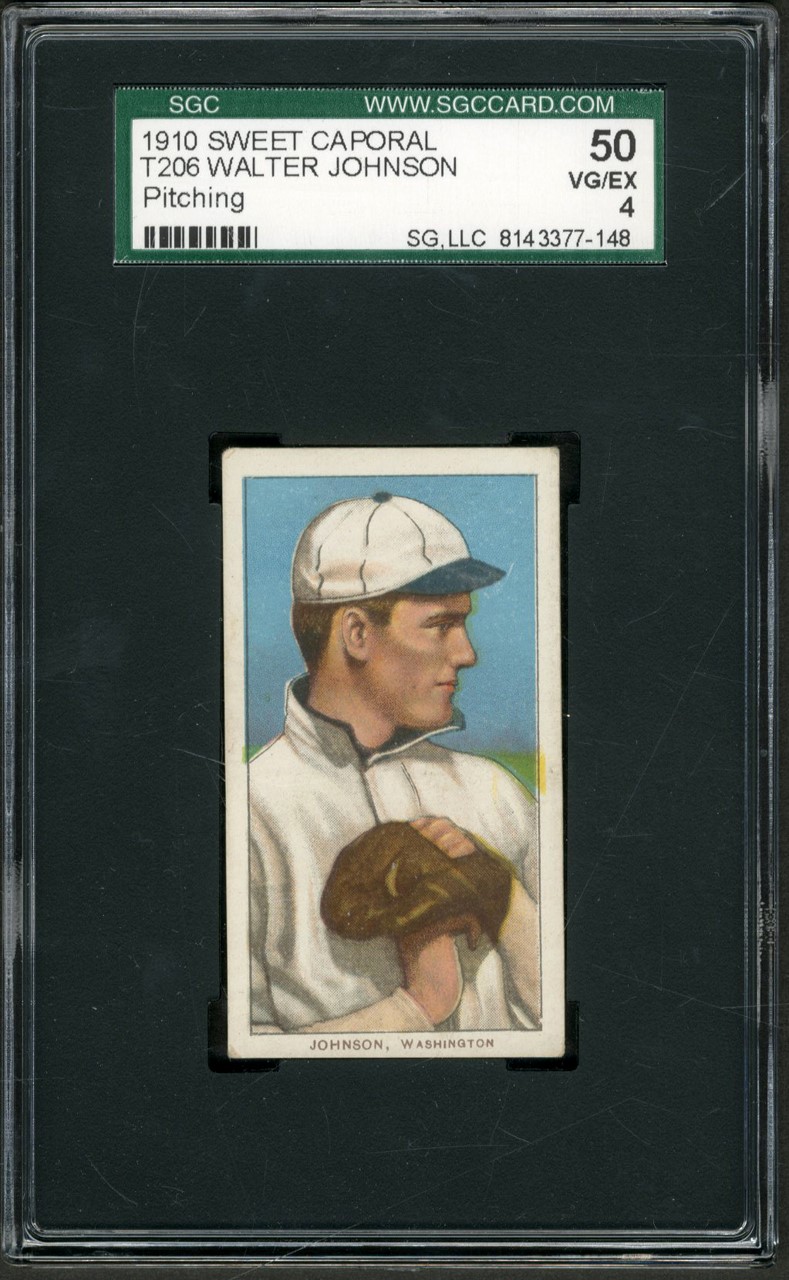 - 1910 T206 Sweet Caporal Walter Johnson Pitching SGC VG-EX 4