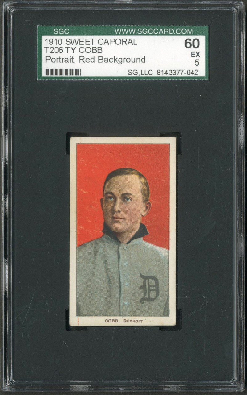 - 1910 T206 Sweet Caporal Ty Cobb Red Portrait Card SGC EX 5