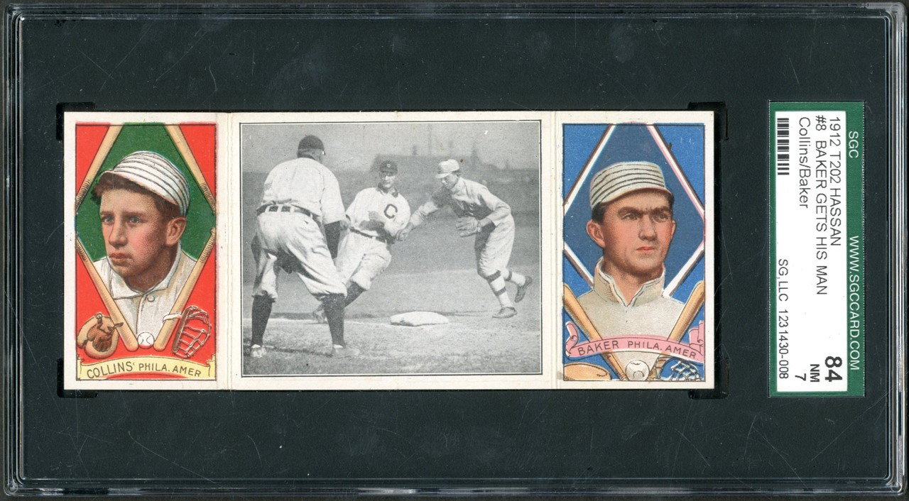 1912 T202 Hassan Triple Folders #8 "Baker Gets His Man" Collins/Baker - POP 1 of 2 Highest Graded! SGC NM 7