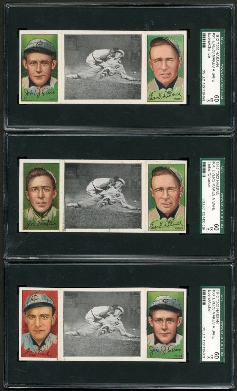 1912 T202 Hassan Triple Folder Tinker Evers Chance SGC Graded Collection (5)