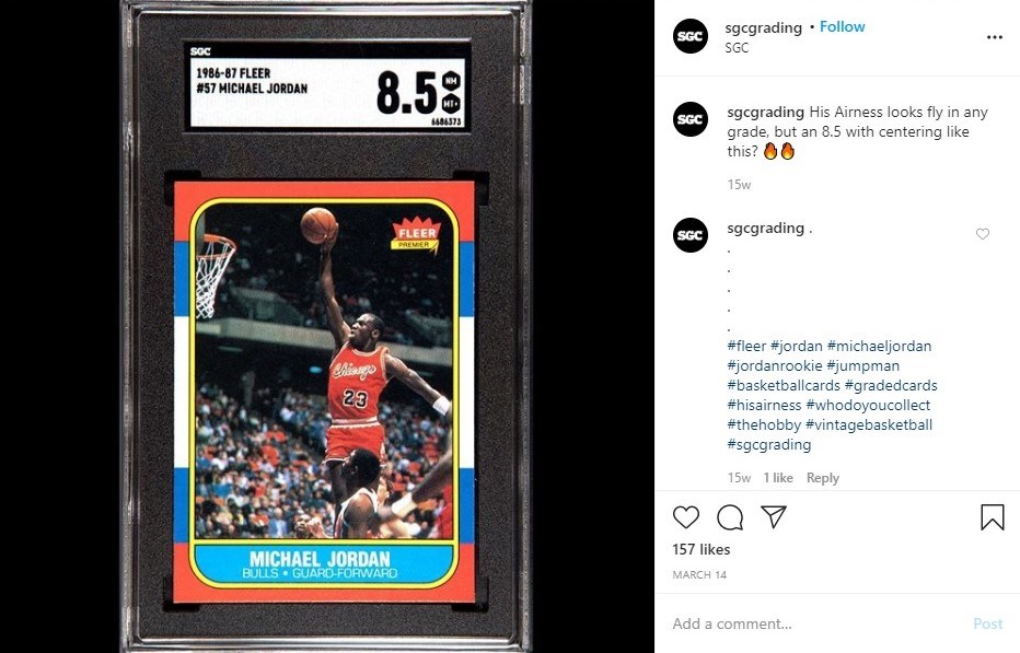 Basketball Cards - 1986 Fleer #57 Michael Jordan Rookie with Beautiful Centering - Featured by SGC! (SGC NM-MT+ 8.5)