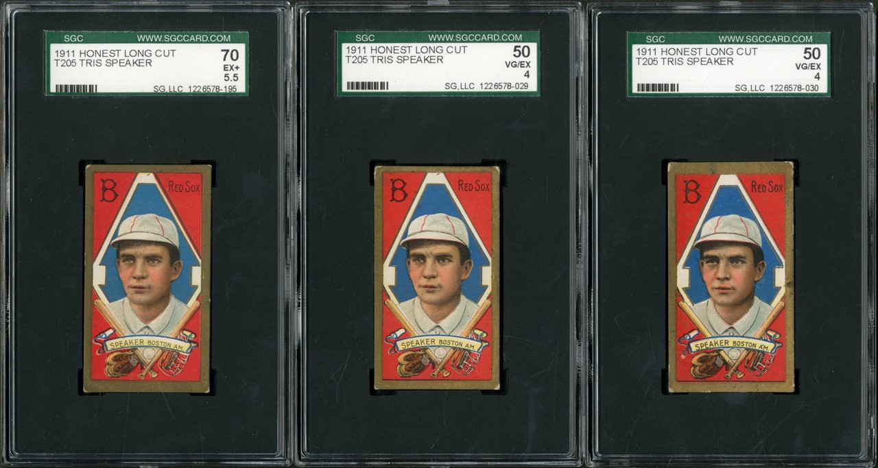 1911 T205 Honest Long Cut Tris Speaker SGC Graded Card Trio