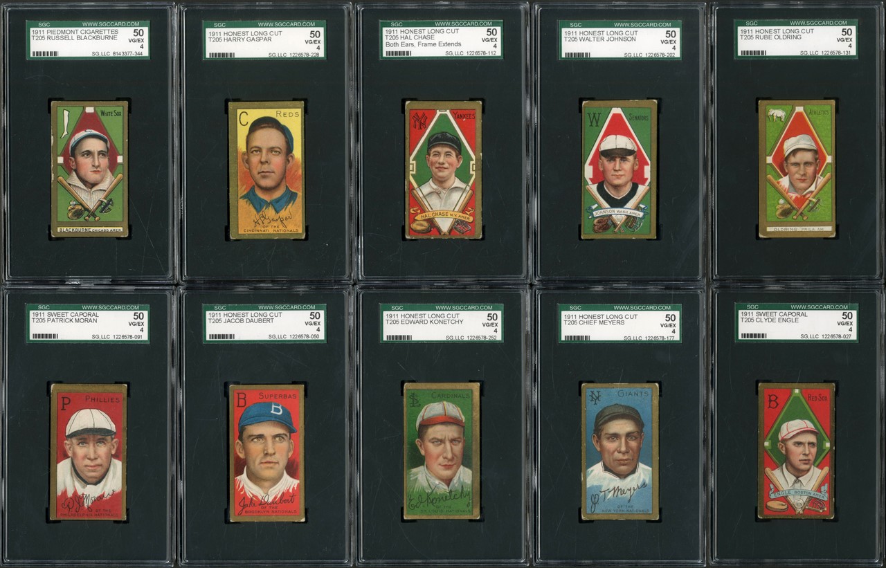 - 1911 T205 Honest Long Cut & Sweet Caporal Card Collection with Walter Johnson (100) - All SGC VG-EX 4