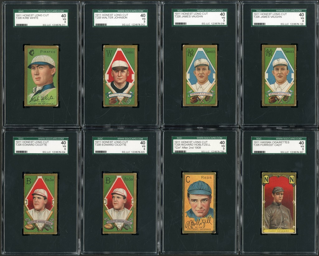 1911 T205 Honest Long Cut & Sweet Caporal Card Collection with Walter Johnson (77) - All SGC VG 3