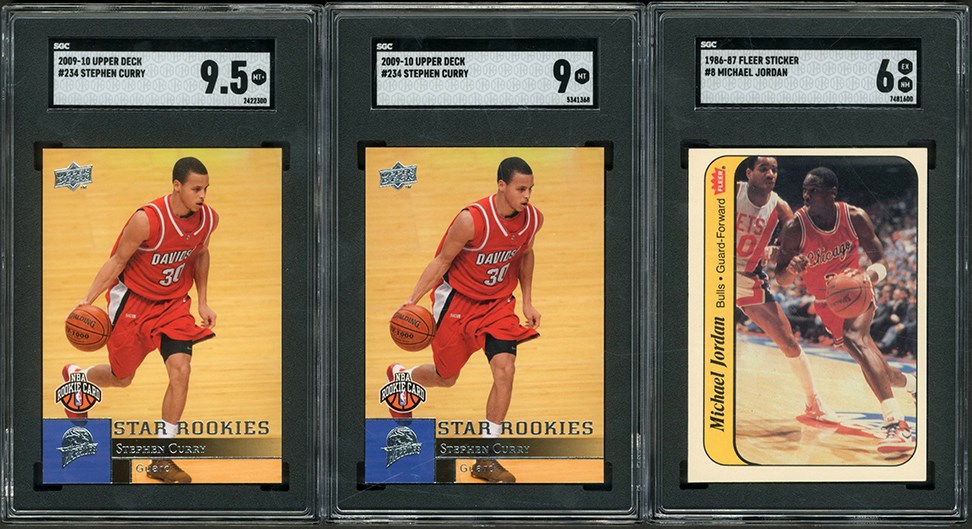 Basketball Cards - 2009-10 Upper Deck Stephen Curry SGC Graded Rookies & 1986 Fleer Sticker Michael Jordan SGC 6 Rookie