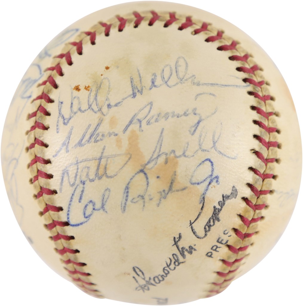 Baseball Autographs - 1981 Rochester Red Wings Team Signed Baseball with Cal Ripken Jr. (PSA)