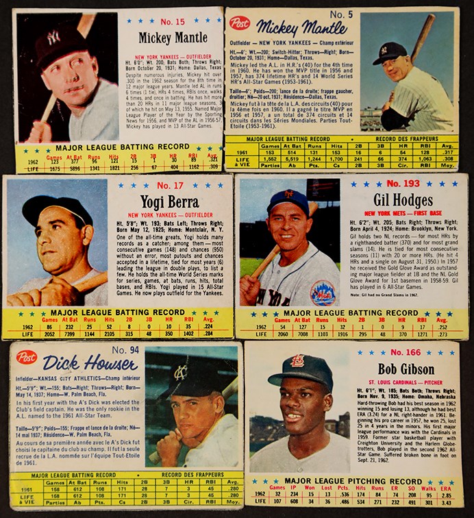 - 1962-1963 Post & Jello Baseball Card Collection with Two Mantles (20)