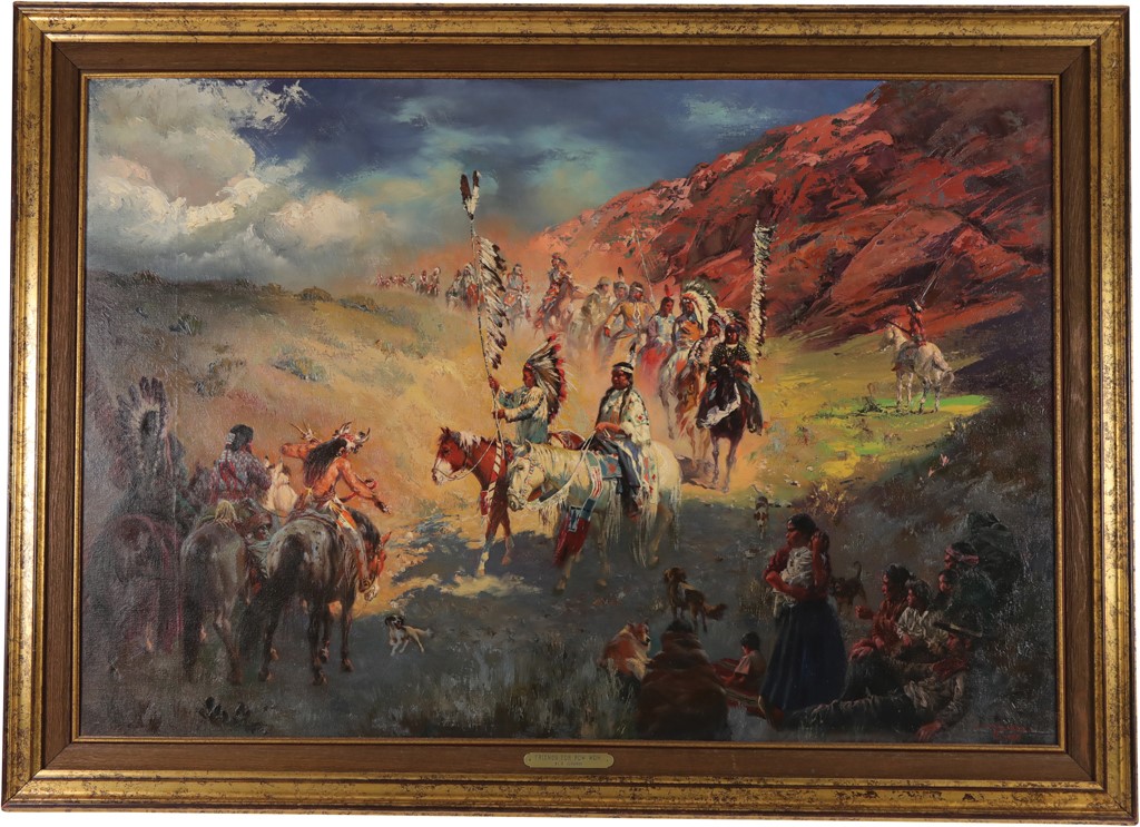 Rock And Pop Culture - "Toward Indians' Pow-Wow" S. Juharos Oil on Canvas (58x42")