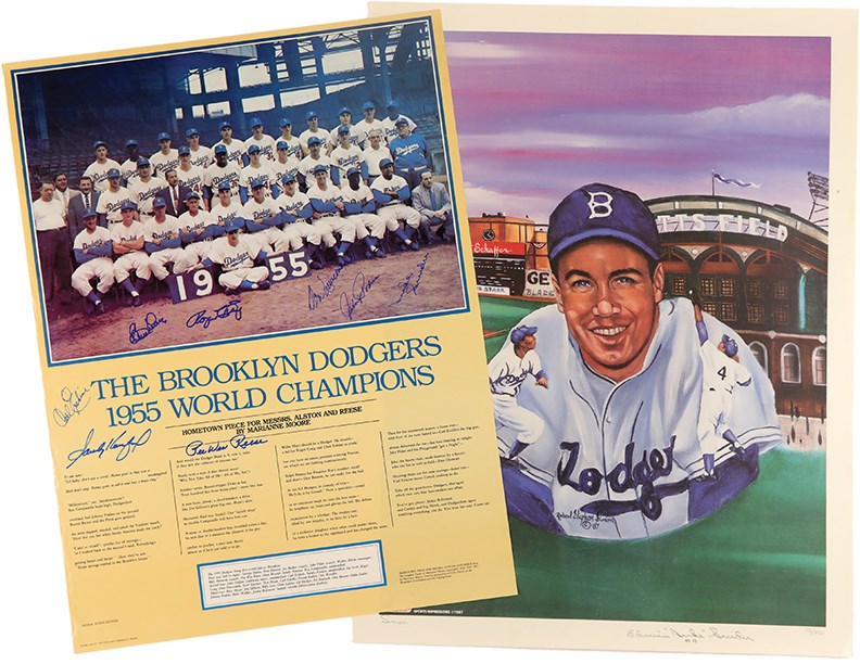 - 1955 Dodgers Team-Signed Poster & Duke Snider Signed Limited Edition Lithograph