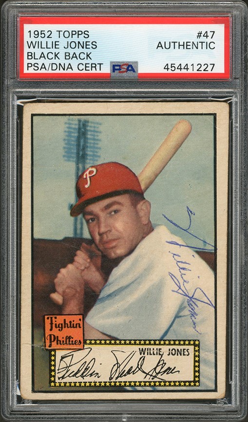 Baseball and Trading Cards - 1952 Topps Black Back #47 Willie Jones Signed (PSA)