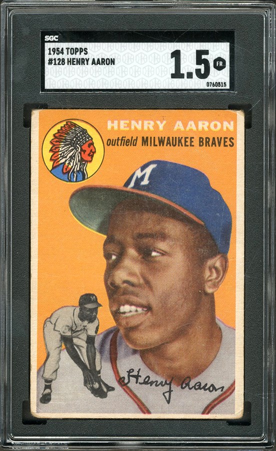 Baseball and Trading Cards - 1954 Topps #128 Hank Aaron Rookie Card SGC FR 1.5