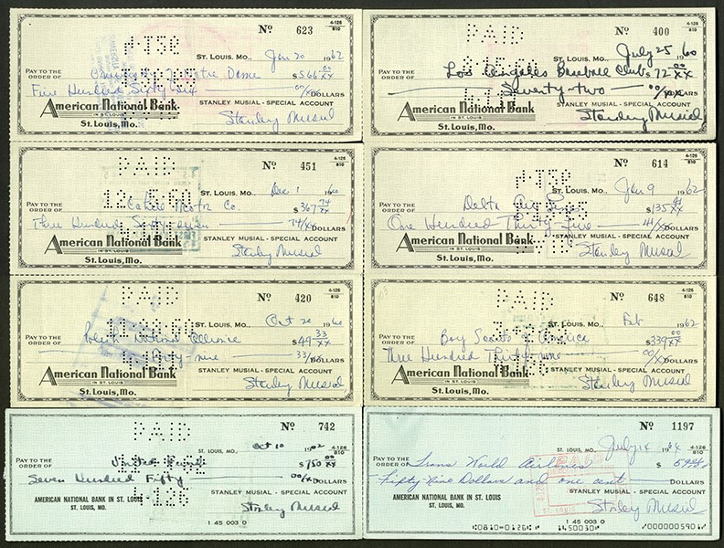 St. Louis Cardinals - Large Collection of Stan Musial Signed Bank Checks (300)