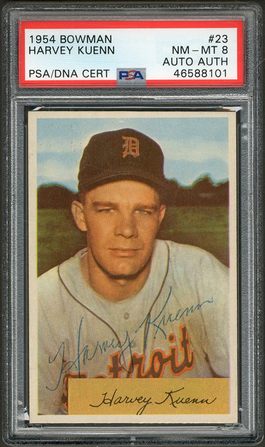 Baseball and Trading Cards - 1954 Bowman Harvey Kuenn Signed Card (PSA Highest Graded)