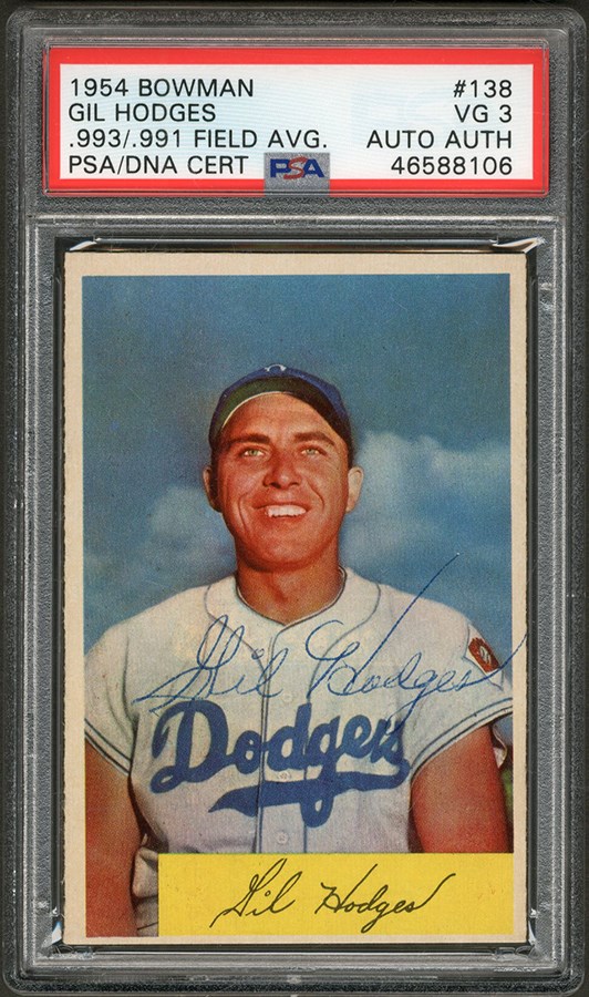 Baseball and Trading Cards - 1954 Bowman Gil Hodges Signed Card (PSA Highest Graded)