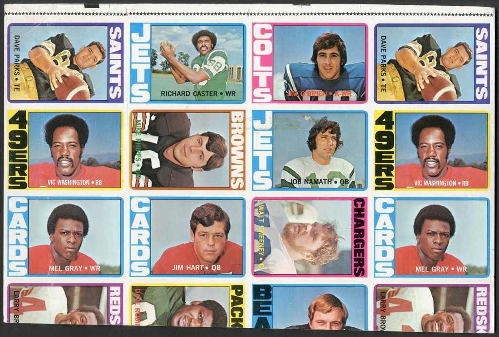 - 1972 Topps Football Uncut Sheet with Joe Namath