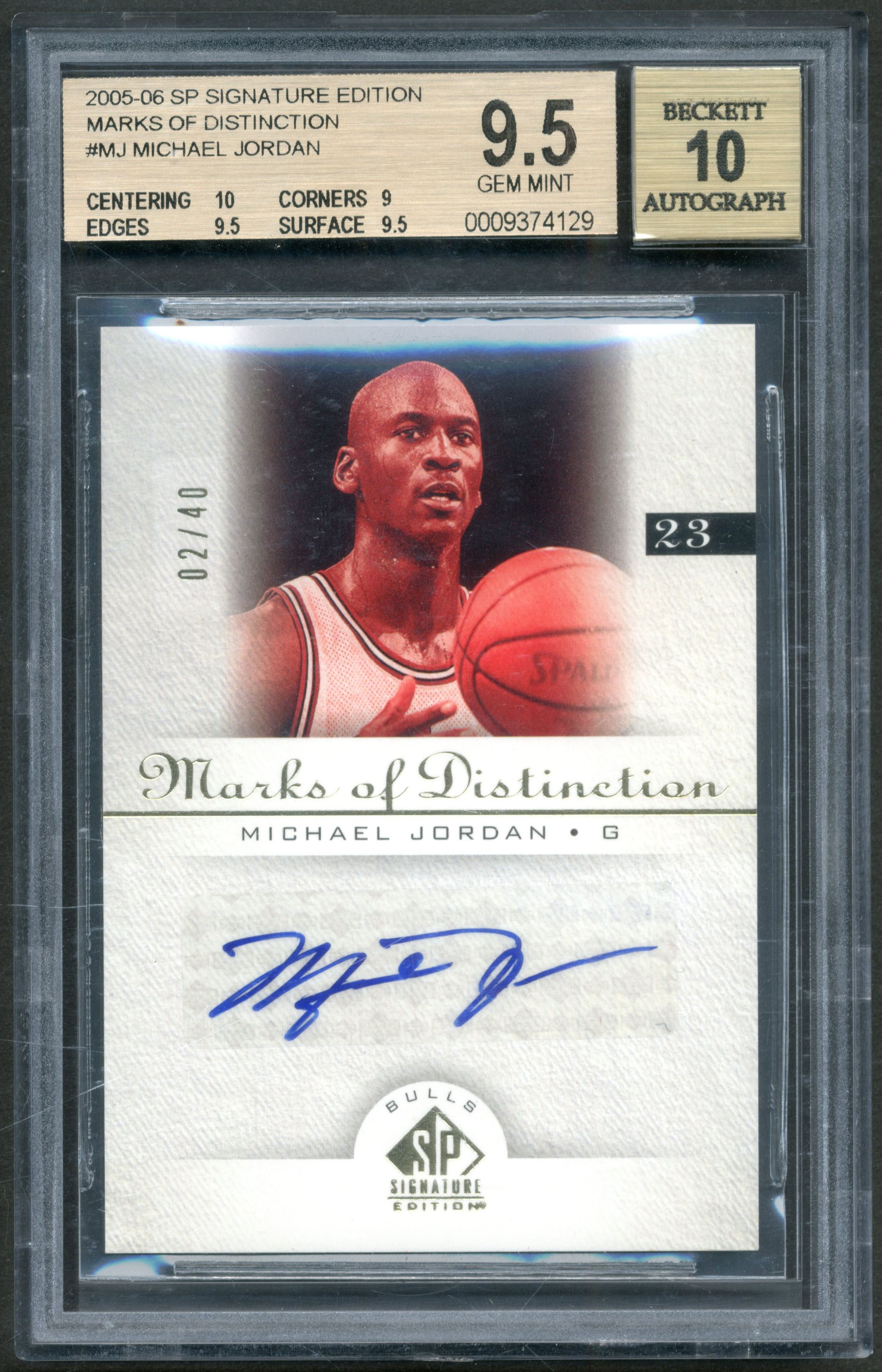 Basketball Cards - 2005-06 SP Signature Edition Marks of Distinction Michael Jordan Autograph 2/40 BGS GEM MINT 9.5 - Auto 10