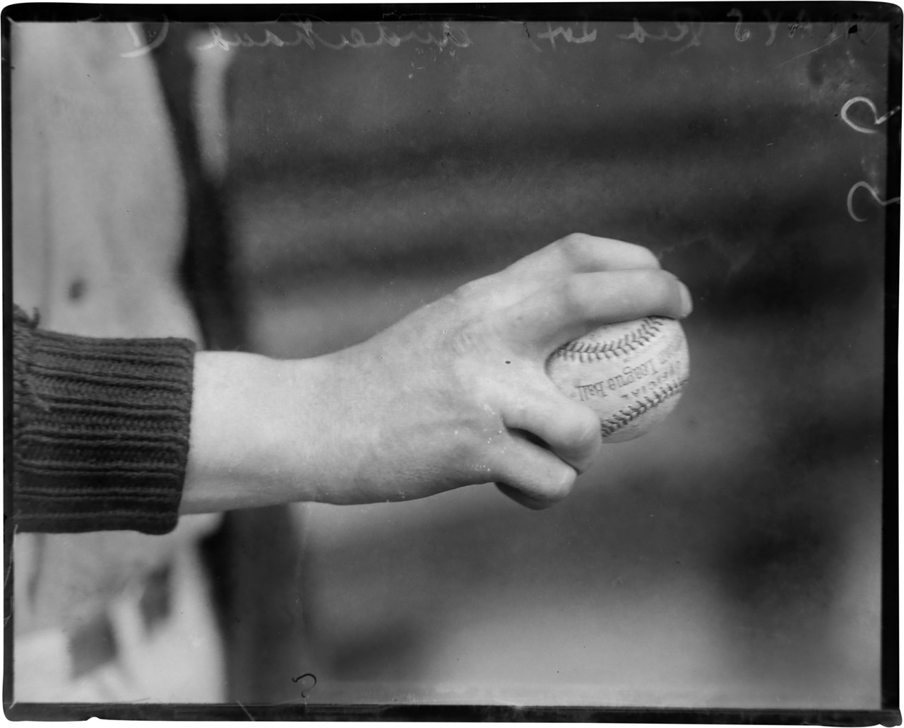 - Carl Mays Overhand Pitching Grip Glass Plate Negative by Charles Conlon