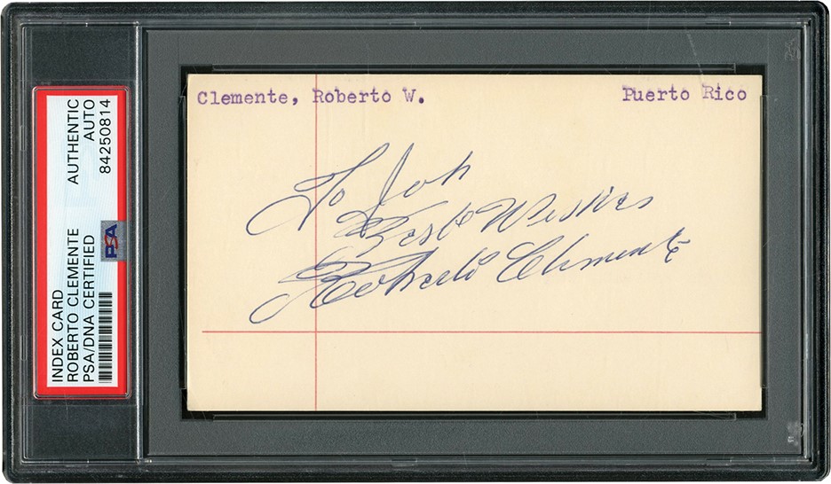 Clemente and Pittsburgh Pirates - 1960 Roberto Clemente Signed Index Card (PSA)