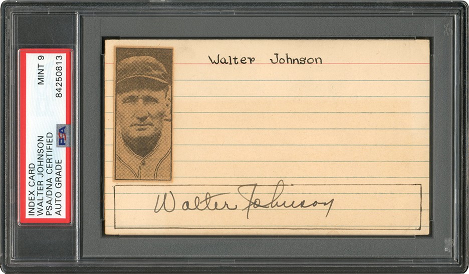 Baseball Autographs - Walter Johnson Signed Index Card (PSA MINT 9)
