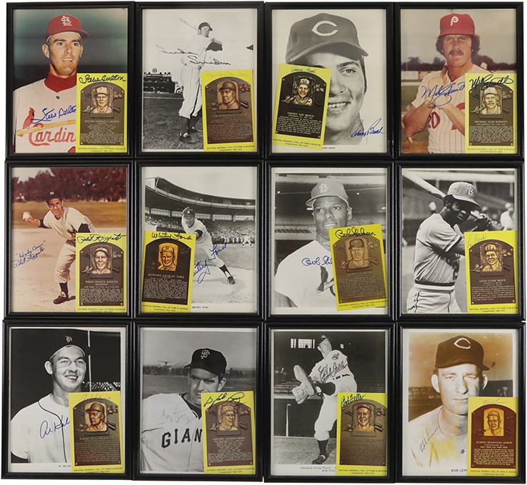 Baseball Autographs - Baseball Hall of Famers Tandem-Signed Photograph and HOF Postcard Display Collection (130+ Autographs)
