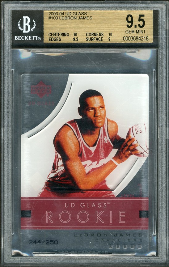 - 2003-04 UD Glass #100 LeBron James Rookie Card w/Two 10 Subgrades! BGS GEM MINT 9.5