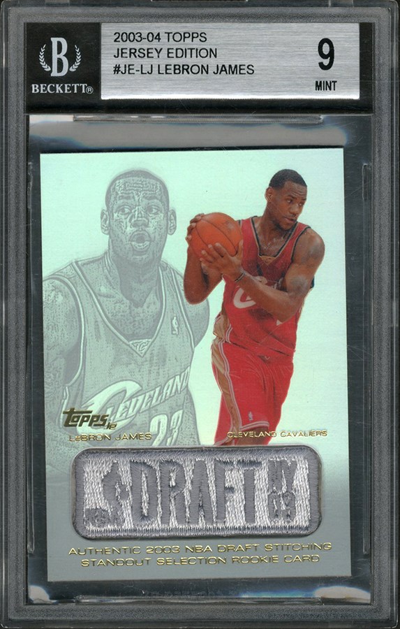 - 2003-04 Topps Jersey Edition LeBron James Rookie Patch Card BGS MINT 9