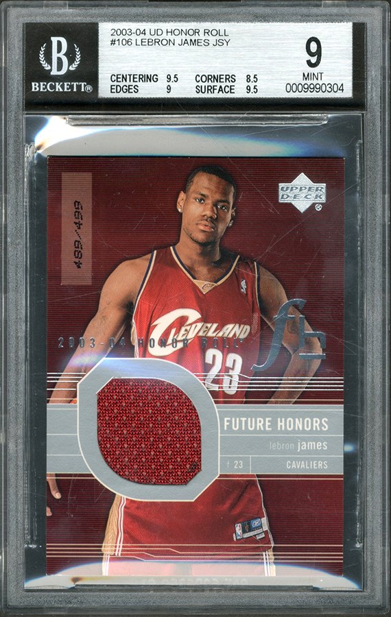 - 2003-04 UD Honor Roll #106 LeBron James Future Honors Jersey Rookie 489/499 BGS MINT 9