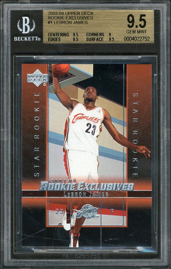 Basketball Cards - 2003-04 Upper Deck Rookie Exclusives #1 LeBron James Rookie Card BGS GEM MINT 9.5