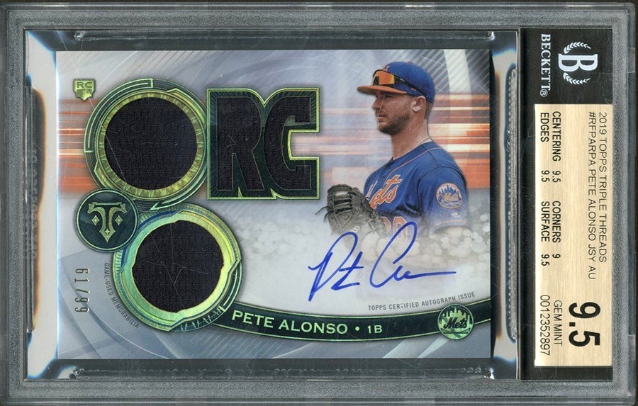 Baseball and Trading Cards - 2019 Topps Triple Threads Pete Alonso Triple Jersey Autograph 61/99 BGS GEM MINT 9.5 Auto 10