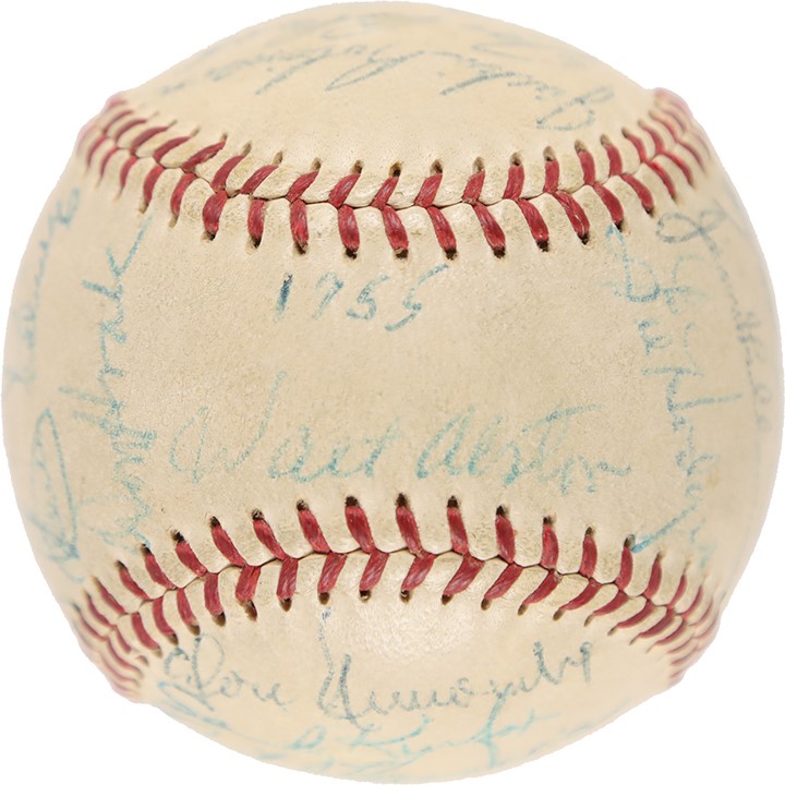 - 1955 World Champion Brooklyn Dodgers Team Signed Baseball (PSA 6.5)