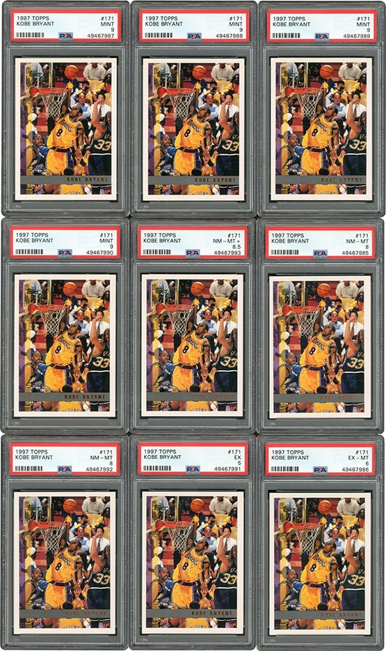 Basketball Cards - 1997 Topps Basketball #171 Kobe Bryant PSA Graded Lot (9)