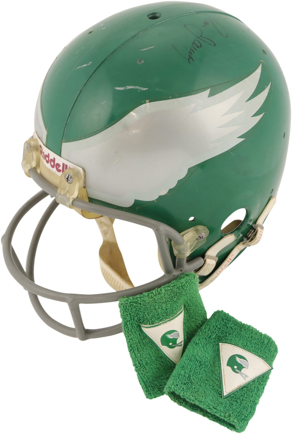 - Late 1970s Ron Jaworski Philadelphia Eagles Game Worn Helmet and Wristbands