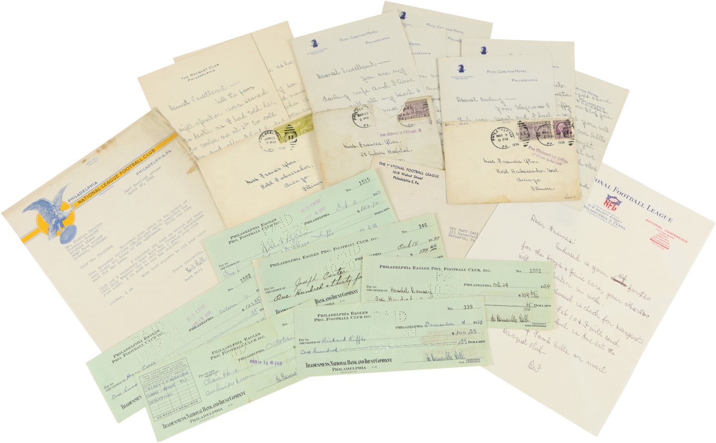 - Bert Bell Autograph Collection with Handwritten Letters and Signed Checks (11)