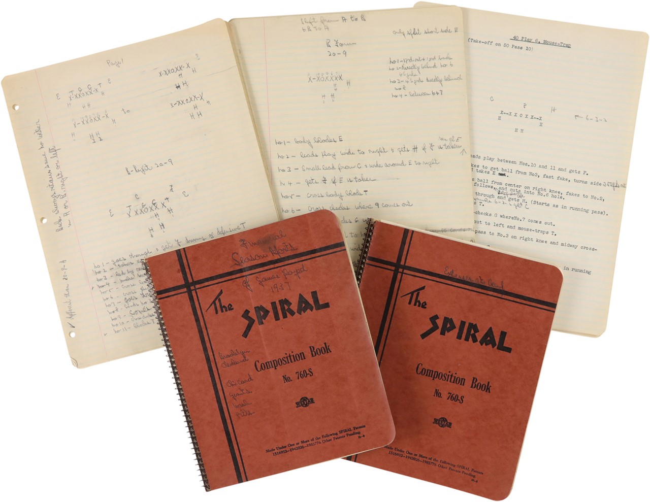 - Tremendous Bert Bell Handwritten Playbook and Personal Ledgers - 67 Pages of Bell's Handwriting!
