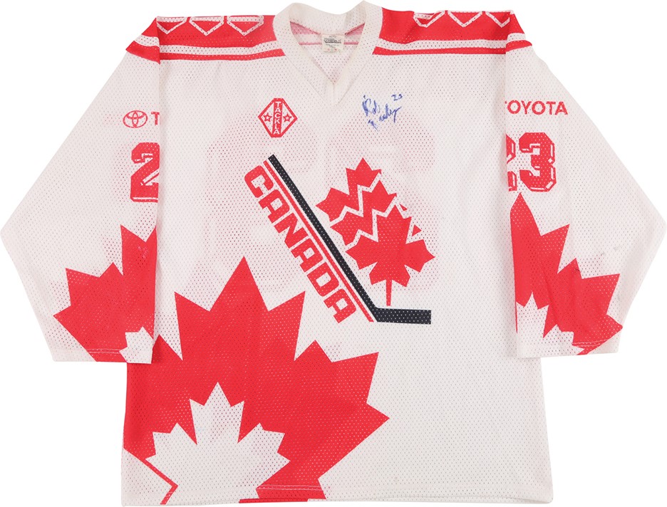 - 1993 Rob Niedermayer Team Canada World Junior Championships Signed Game Worn Jersey - Gold Medal Year