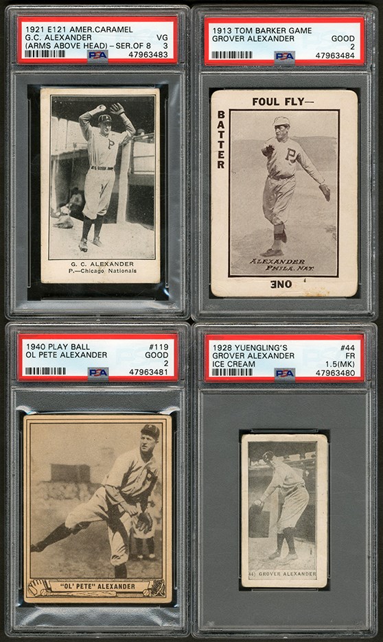 Baseball and Trading Cards - 1913-1940 Grover Alexander PSA Graded Quartet with E121 American Caramel