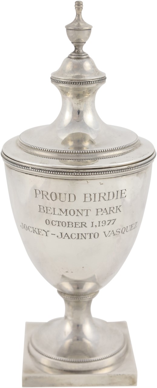 - 1977 "Proud Birdie" Marlboro Cup Sterling Silver Trophy by Tiffany - Presented to Jockey Jacinto Vasquez