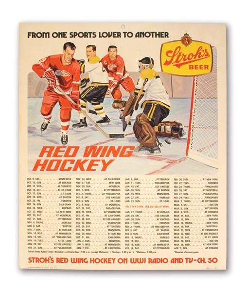 Hockey - 1971-72 Gordie Howe Red Wings Stroh’s Schedule Display (17x21”)