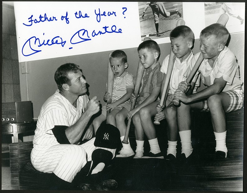 Mantle and Maris - Unique Mickey Mantle "Father of the Year?" Signed Oversize Photograph (PSA MINT 9)