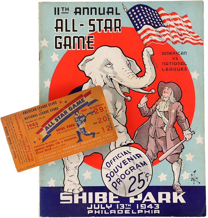 Baseball Memorabilia - 1943 Baseball All Star Game Program and Ticket