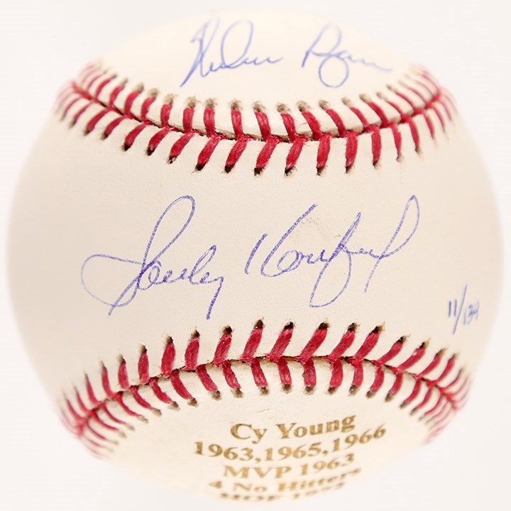 Baseball Autographs - Sandy Koufax & Nolan Ryan Signed Stat Baseball - Limited Edition /134 (Steiner)