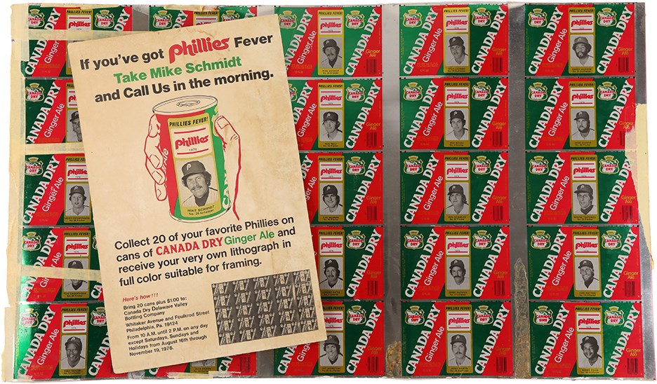 Baseball Memorabilia - 1976 Canada Dry Philadelphia Phillies Uncut Sheet and Advertising Display Featuring Mike Schmidt