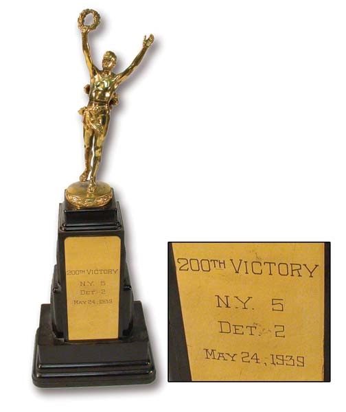 NY Yankees, Giants & Mets - 1939 Red Ruffing 200th Win Trophy (20" tall)