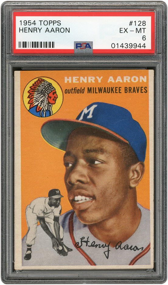 Baseball and Trading Cards - 1954 Topps #128 Hank Aaron Rookie PSA EX-MT 6