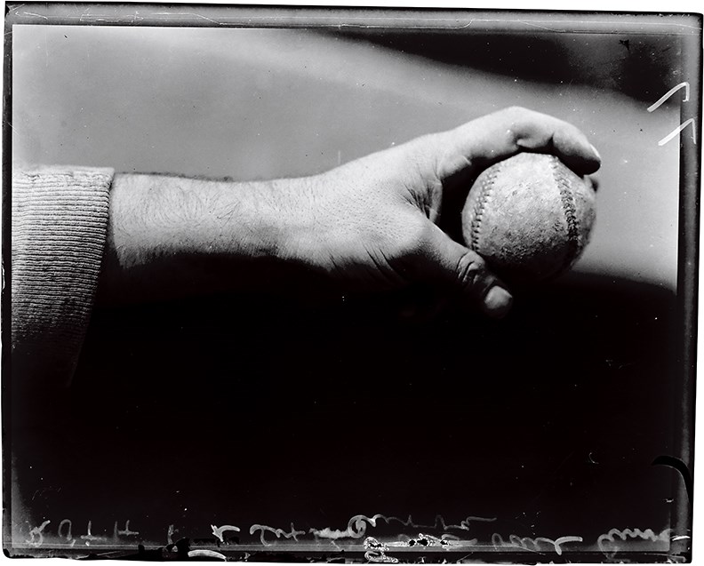 - Circa 1918 Babe Ruth Curve Ball Grip Glass Plate Negative by Charles Conlon