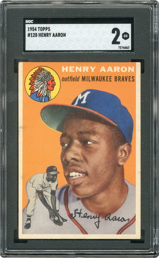 Baseball and Trading Cards - 1954 Topps #128 Hank Aaron Rookie SGC GOOD 2
