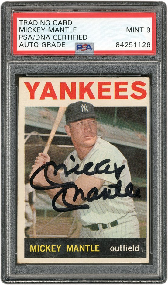 Baseball and Trading Cards - 1964 Topps #50 Mickey Mantle Signed (PSA MINT 9 Auto)
